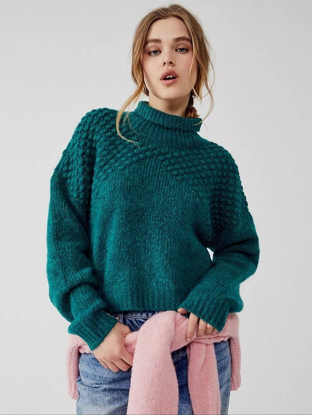 Free People Bradley Textured Pullover Sweater In Teal